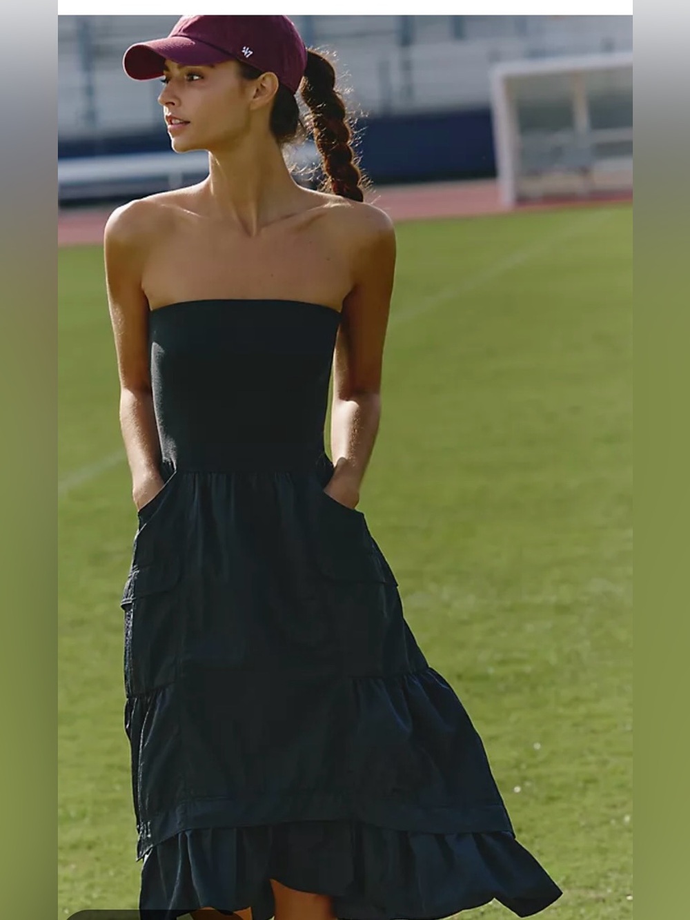 Anthropologie Daily Practice Strapless Black Tiered Summer Dress size small